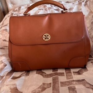 Brown Leather Handbag with Gold Accent